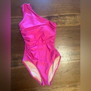J Crew PINK Ruched one-shoulder one-piece size 4